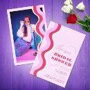 Bold Retro Wave Stripes Pink and Red Bridal Shower