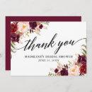 Calligraphy Burgundy Floral Bridal Shower Thank You