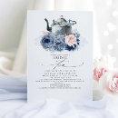 Dusty Blue Pink Flowers Elegant Bridal Shower Tea