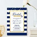 Nautical Gold Navy Blue Stripes Bridal Shower