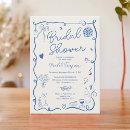 Retro blue hand drawn illustrated bridal shower