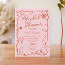 Retro pink red handdrawn illustrated bridal shower