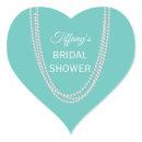 Turquoise and Pearls Bridal Shower white Heart Sticker